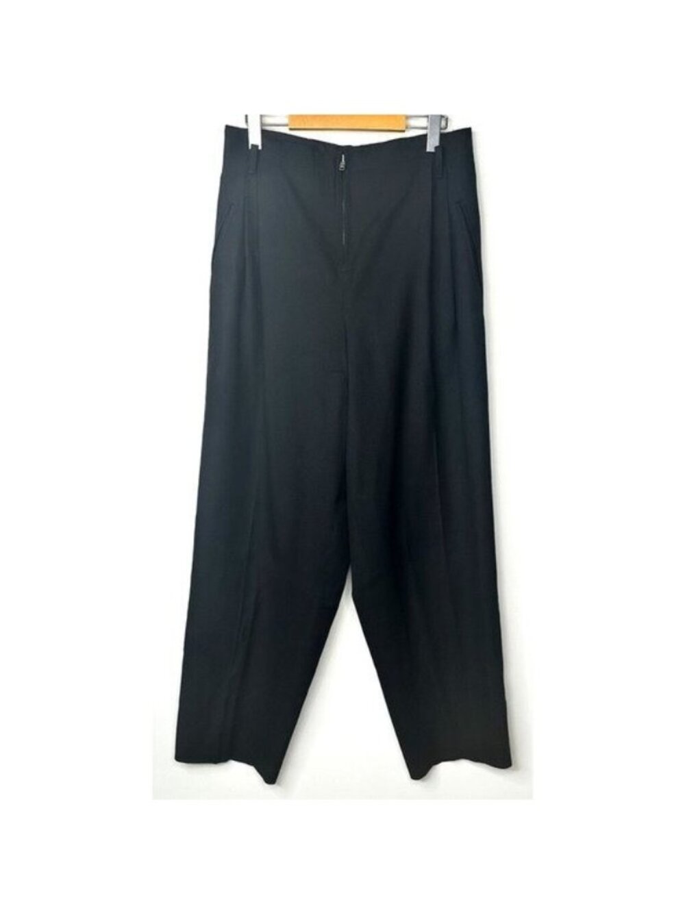 Vintage X-L Hombre Wool Dress Pants Womens Large Black Wide Leg Pleated